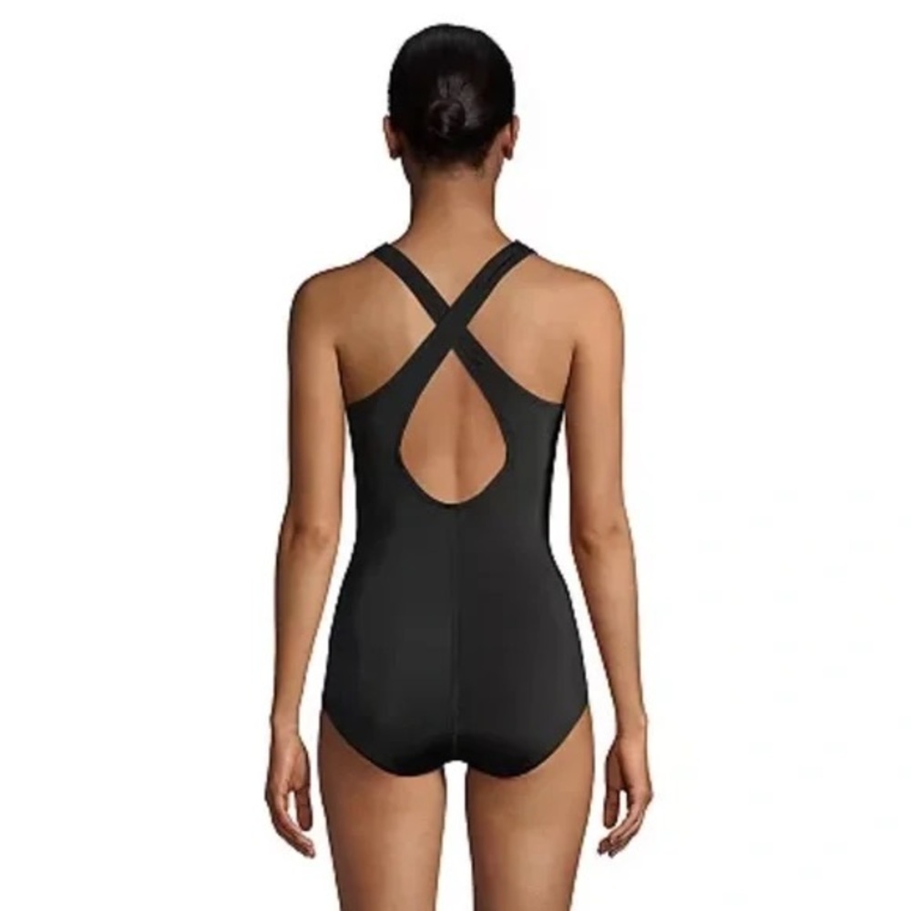 New Lands' End Black and Purple One-Piece Swimsuit - Picture 3 of 5